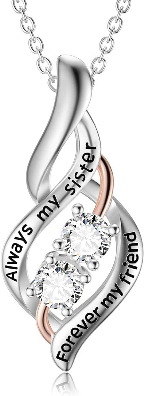 Sterling Silver Sister Necklace with Heart Pendant - Lasting Friendship Gift