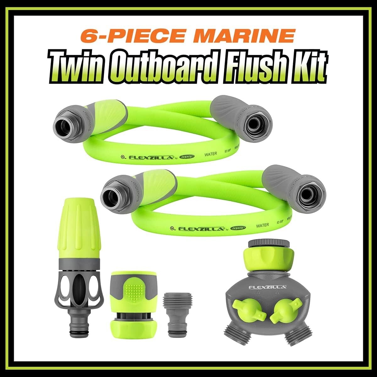 Convenient 6-Piece Outboard Motor Flush Kit with SwivelGrip Hoses - ZillaGreen