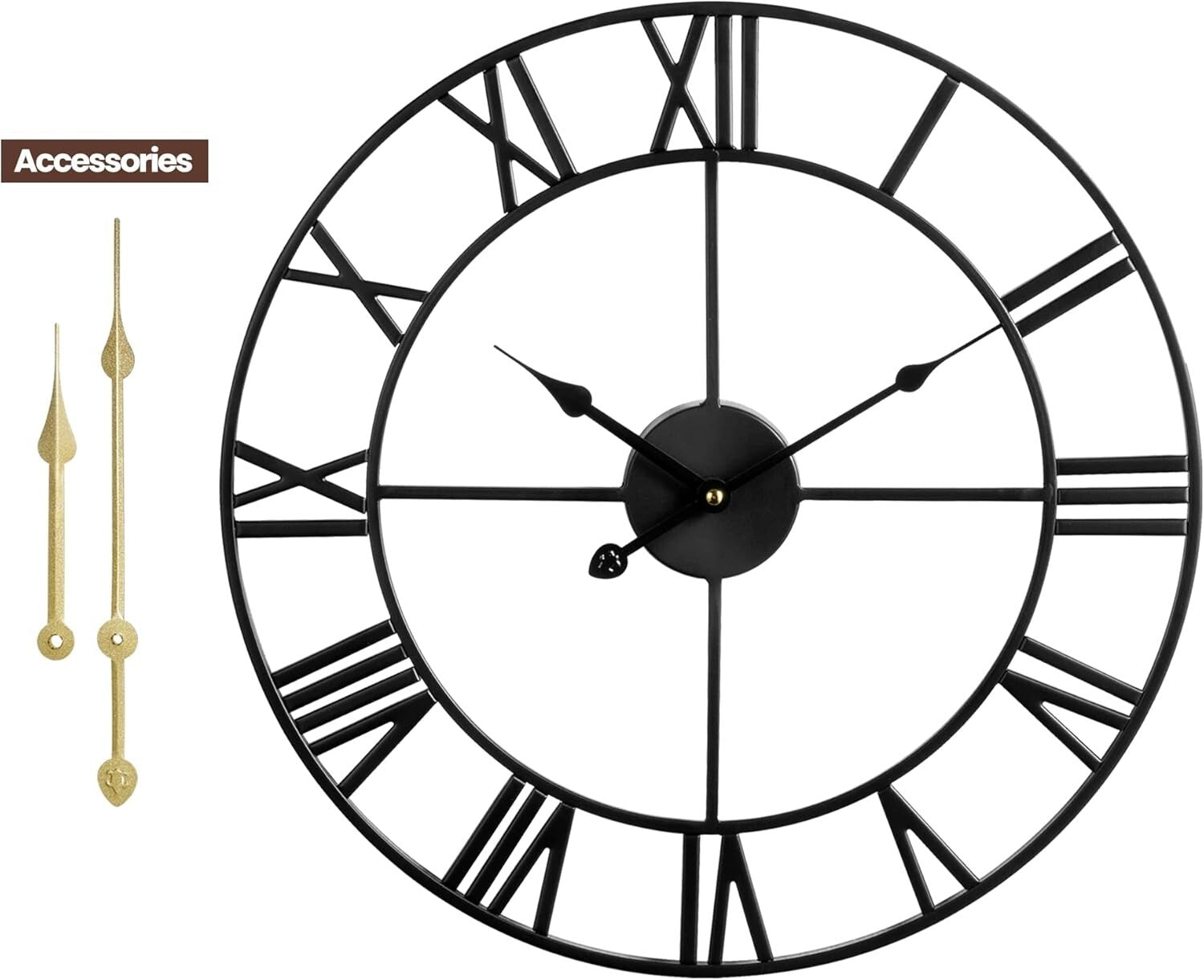 18-Inch Large Modern Retro Metal Wall Clock with Roman Numerals - Silent Quartz