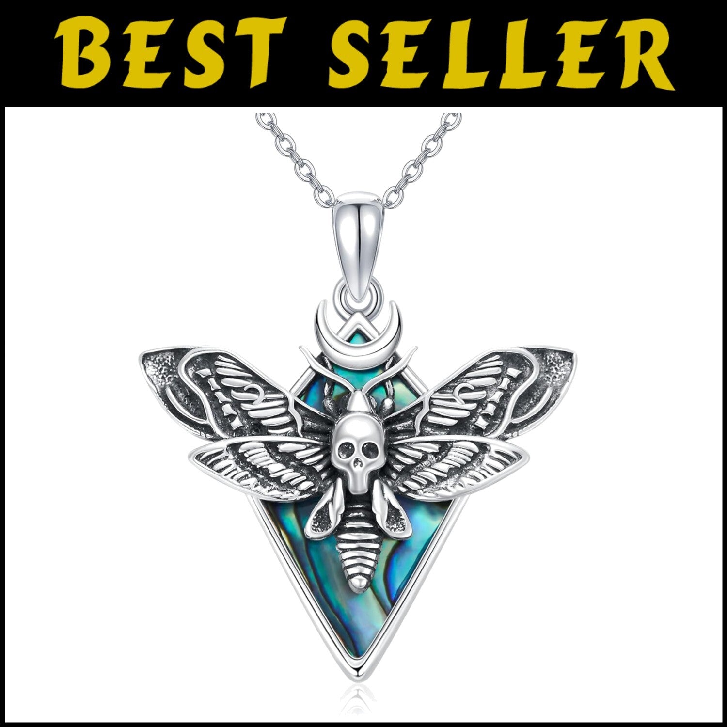 Ethereal Gothic Skull Moth Necklace in Sterling Silver - Unique Jewelry Gift