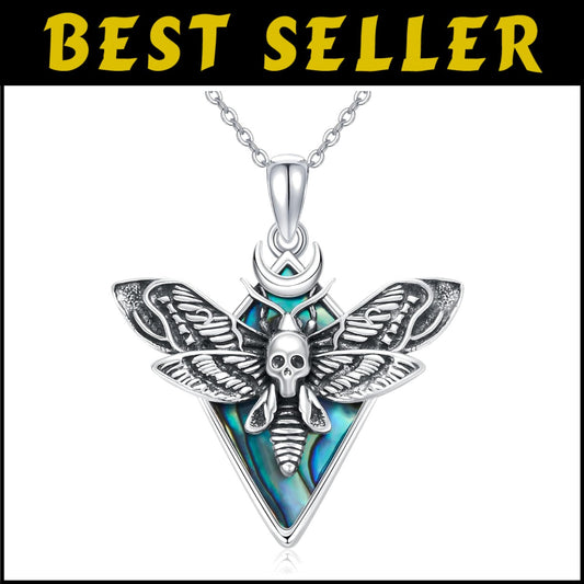 Ethereal Gothic Skull Moth Necklace in Sterling Silver - Unique Jewelry Gift