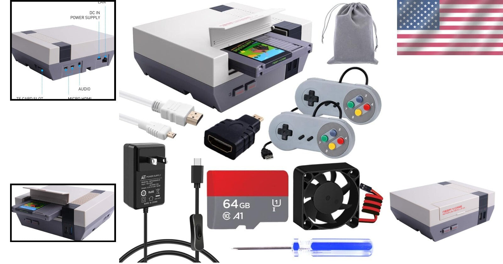 RETROFLAG NESPi 4 Case Kit for Raspberry Pi 4 - Includes SSD, HDMI, Controllers