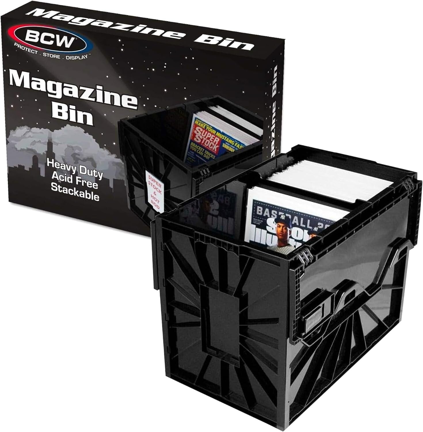 Ample Black Plastic Magazine Storage Bin with Sliding Locks for Secure Documents