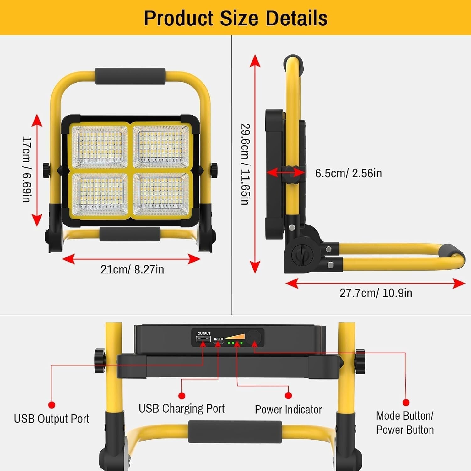 12000mAh Rechargeable Work Light with Adjustable Stand - 360° Portable Spotlight