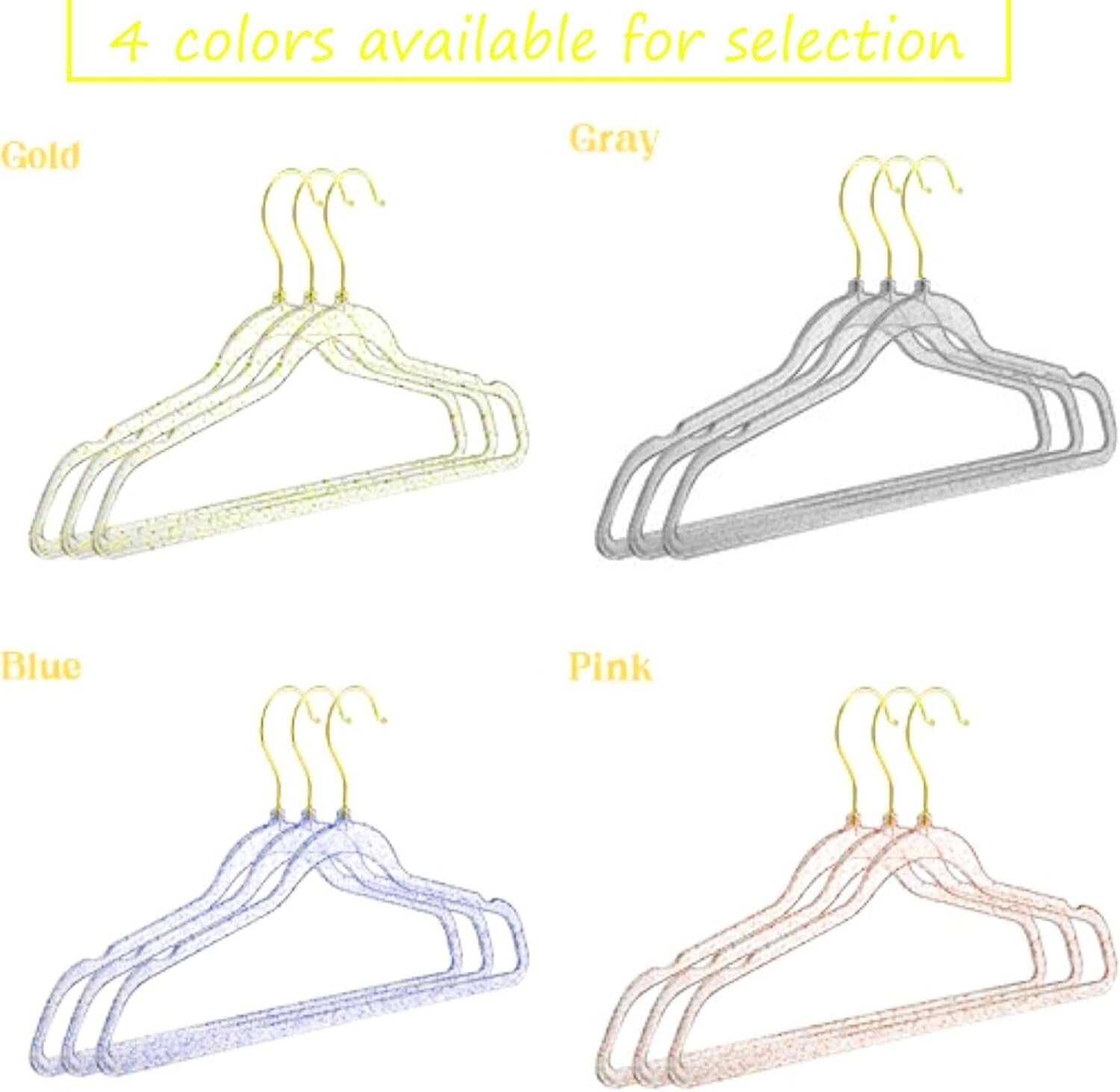 40 Pack Blue Glitter Hangers with Gold Swivel Hooks - Space Saving & Stylish