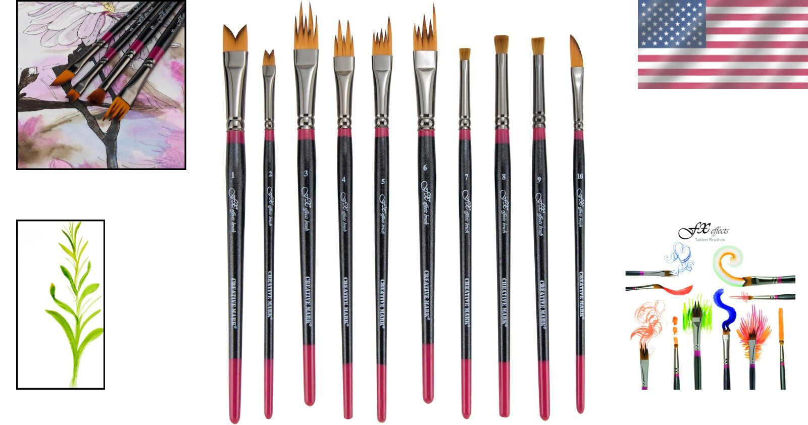 High-Quality 10 Brush Set for Artists: Special Effects & Multi-Media Painting