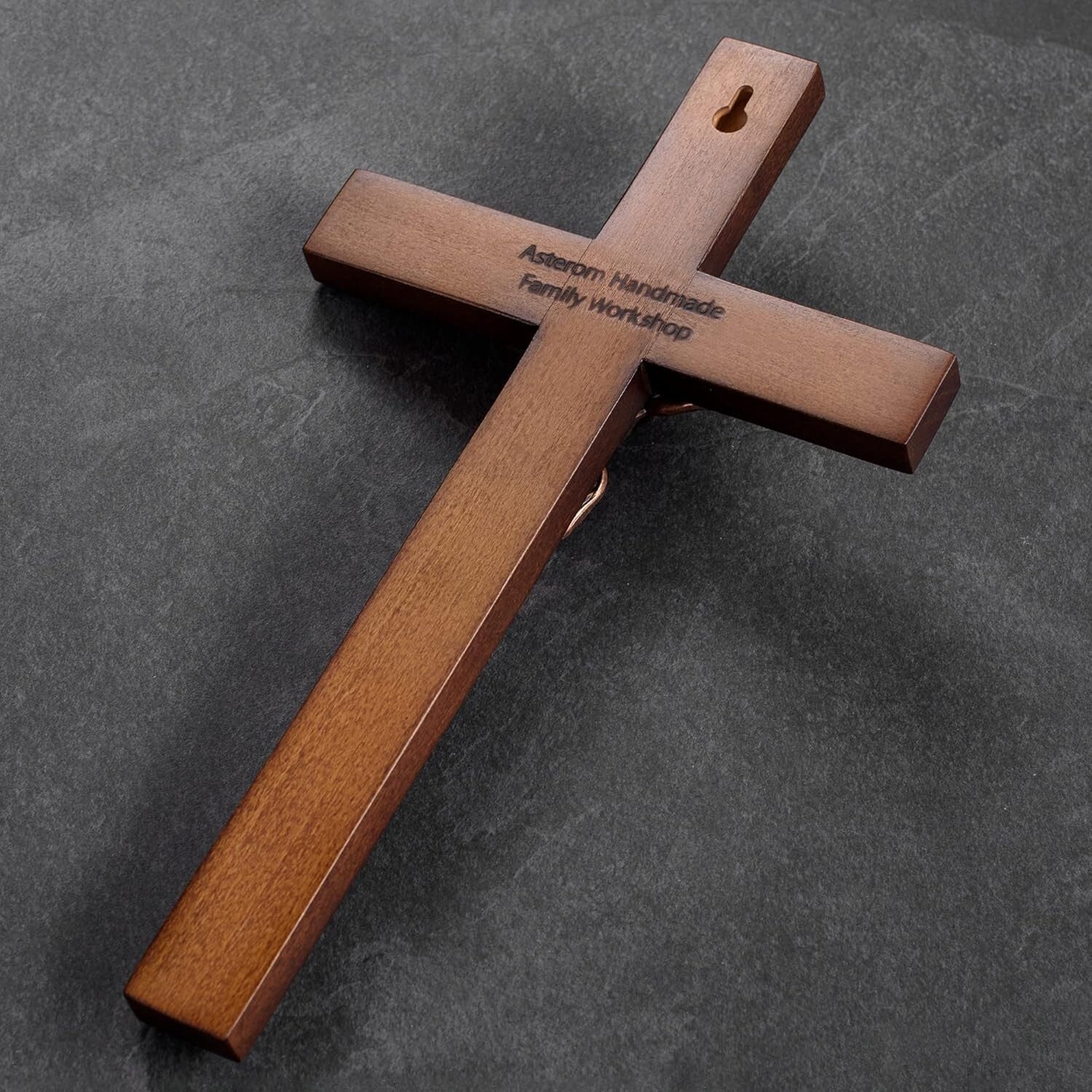 12-Inch Elegant Crucifix Wall Cross - Solid Hardwood with Copper Jesus & Rosary