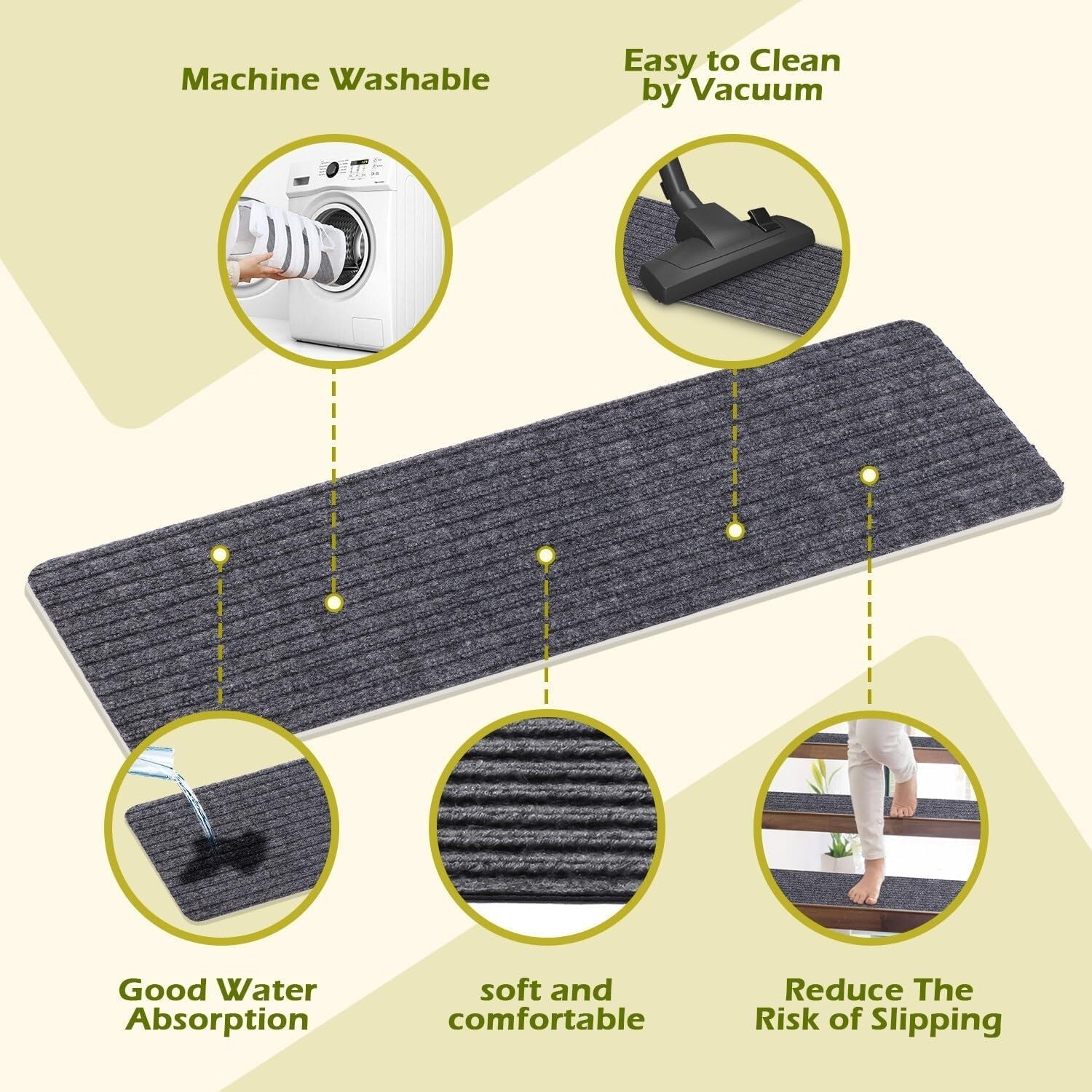 Durable 16 Pack Grey Anti-Slip Stair Treads - Noise Reduction & Safety Design