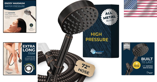 Durable Oil Rubbed Bronze Handheld Shower Head - 72in Hose & Adjustable Bracket
