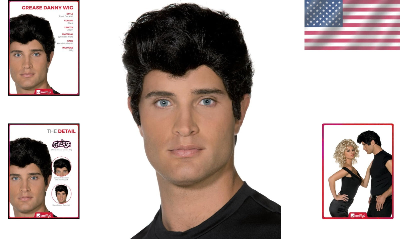 Authentic Women's Danny Wig in Black for Grease-Inspired Fancy Dress