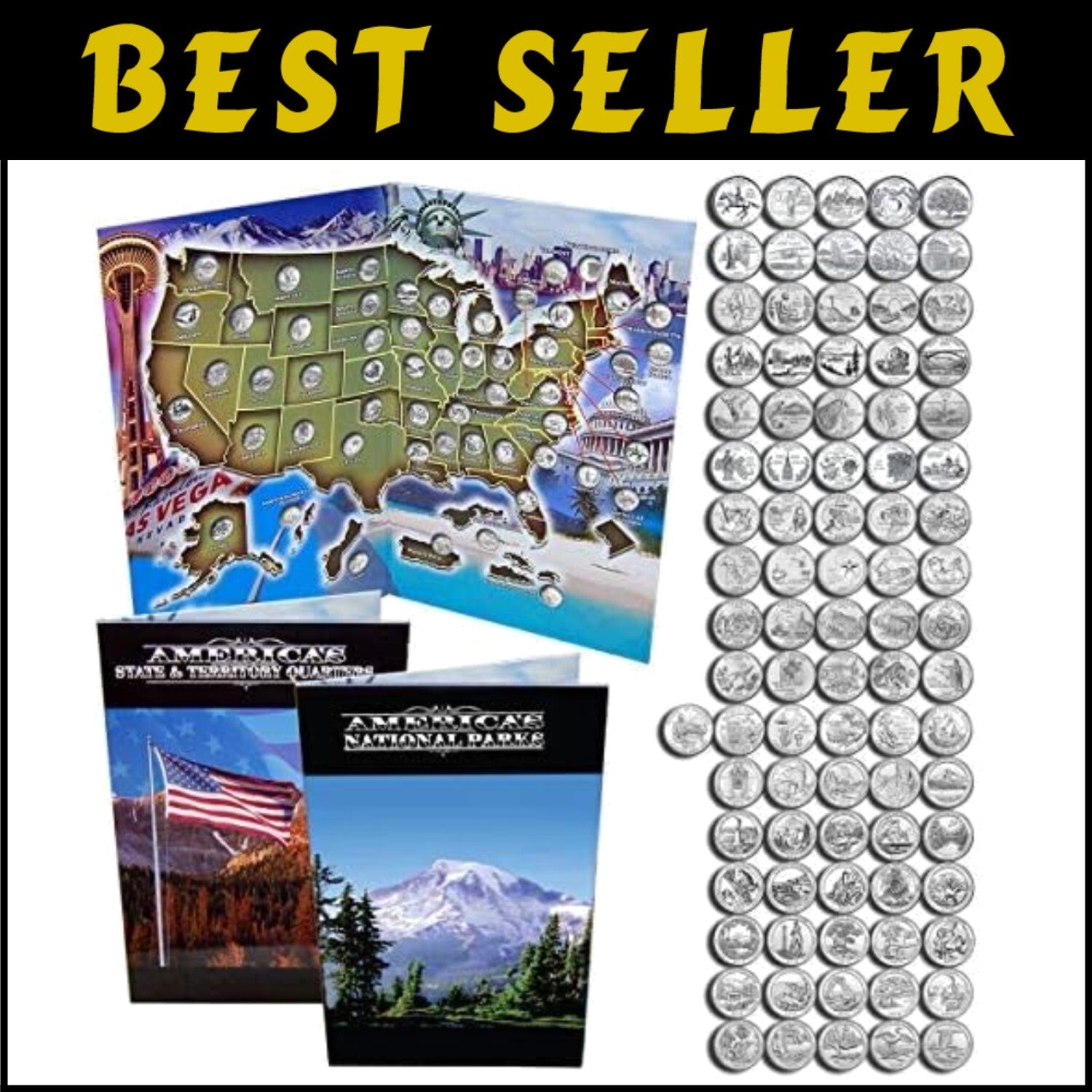 Mint State 56 Quarters Coin Map Book - Collectible State & National Park Series