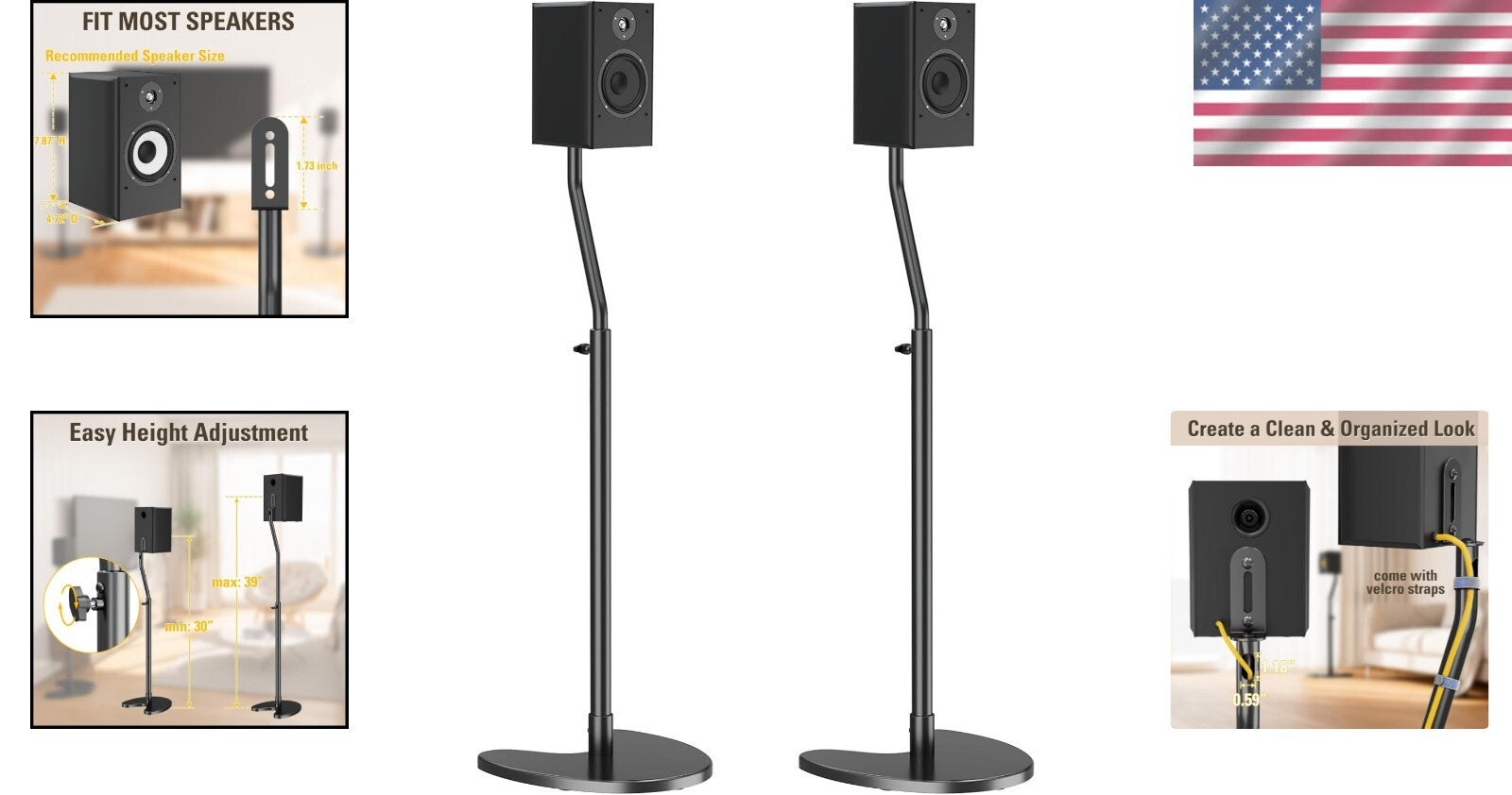Height Adjustable Speaker Stands - Heavy Duty Floor Mounts with 11 LBS Capacity