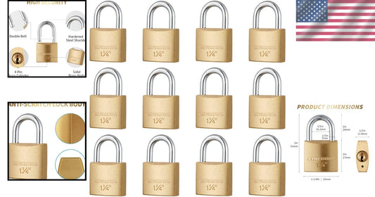 Compact Solid Brass Locks Keyed Alike for Tackle Boxes and Backpacks - 30mm