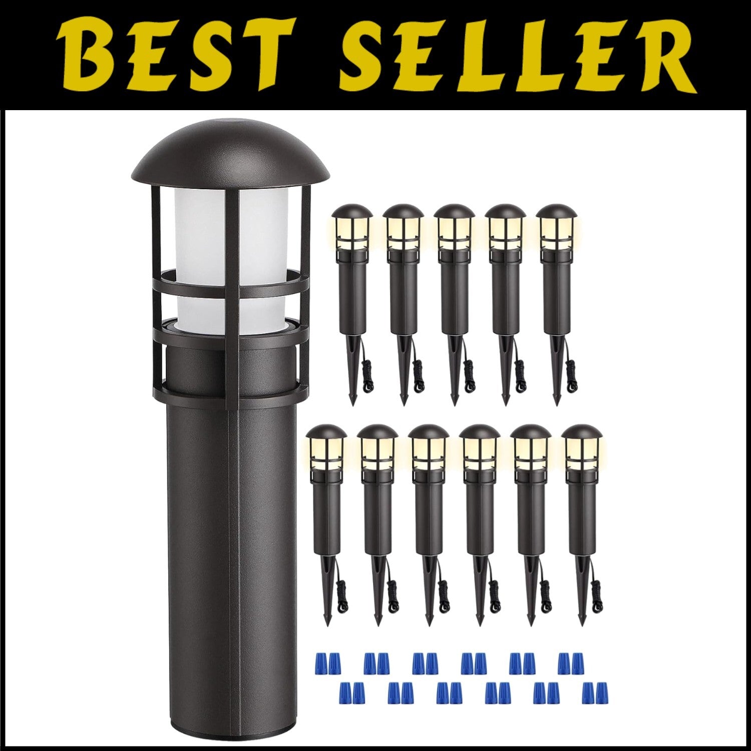 Warm White 3000K LED Bollard Lights - Waterproof Landscape Lighting 12-Count