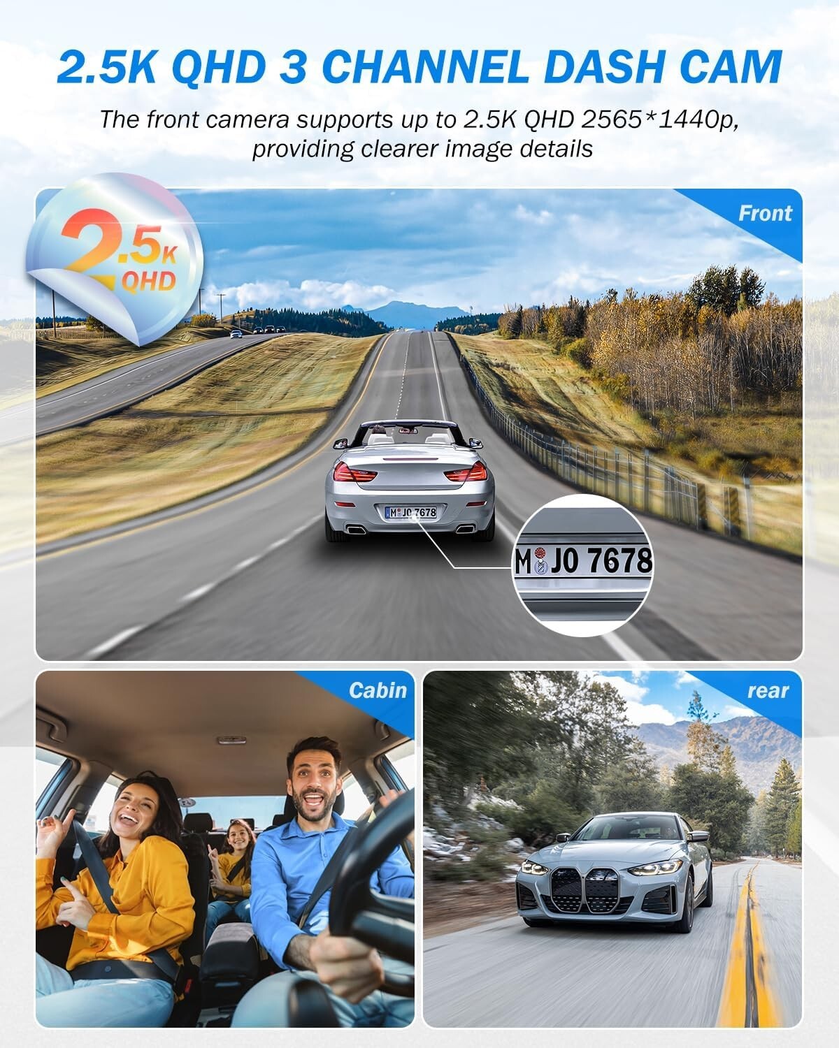 Advanced 2.5K Triple Car Dash Cam with IR Night Vision & 24Hr Parking Guard