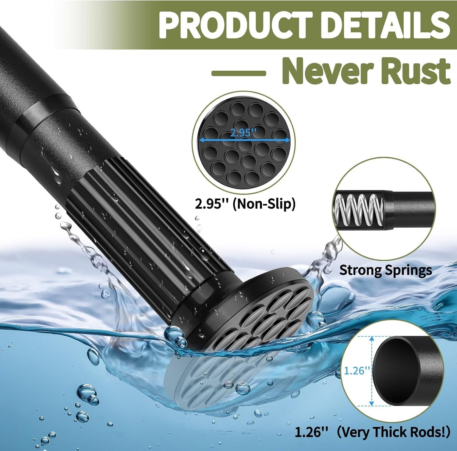 Adjustable No-Drill Tension Shower Curtain Rod 51-86 Inches - Rust-Resistant