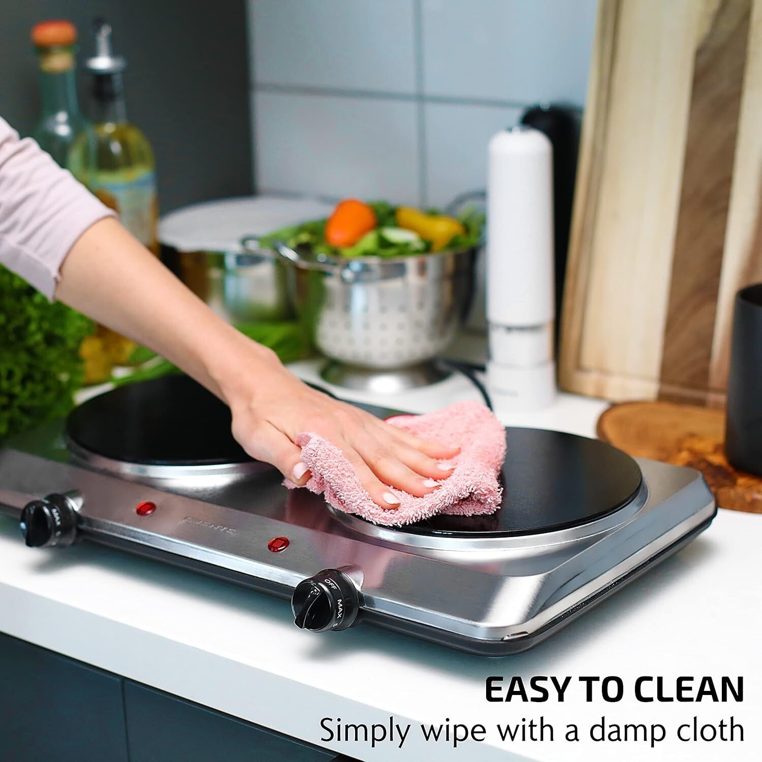 Efficient Double Burner Electric Stove with Easy Clean Glass and Safety Features