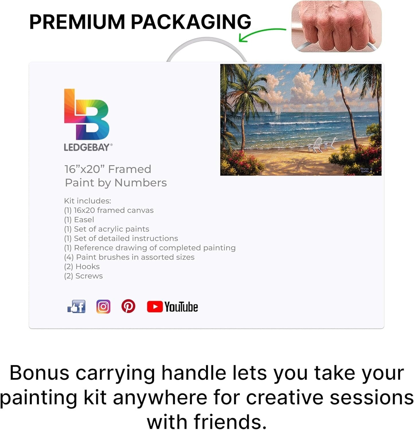 Seaside Paradise 16x20 Paint by Numbers Kit with Framed Canvas & Easel