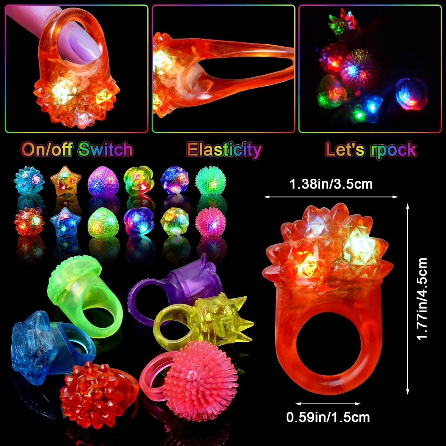 Versatile LED Glow Rings Pack - 150 Count with 6 Unique Styles for Celebrations