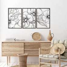Load image into Gallery viewer, 18x12 Black Minimalist Floral Metal Wall Art Decor - 3 Pack for Stylish Spaces
