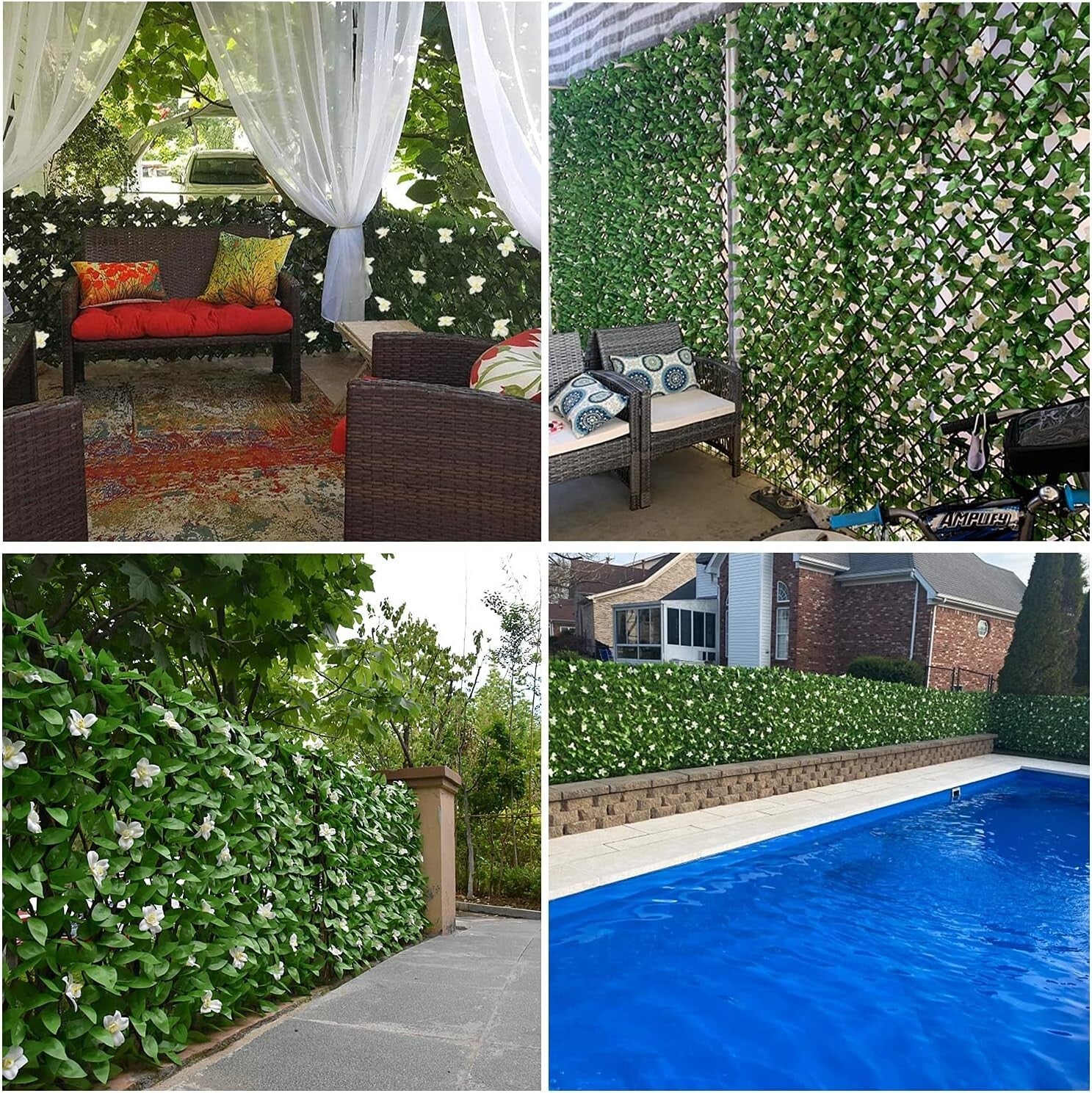 Customizable Privacy Screen with Artificial Hedges - Easy Install for Your Patio