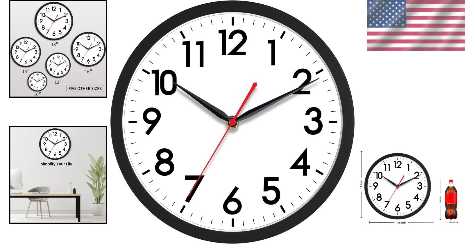 Chic 18-Inch Wall Clock with Big Numerals - Functional Decor for Any Room