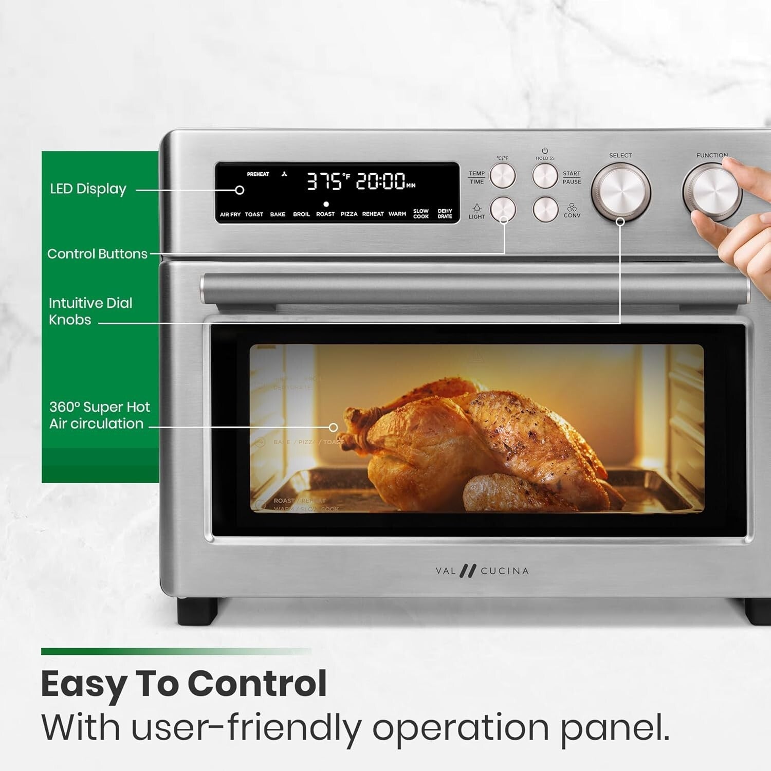 Extra Large 10-in-1 Infrared Air Fryer Toaster Oven with Brushed Steel Finish