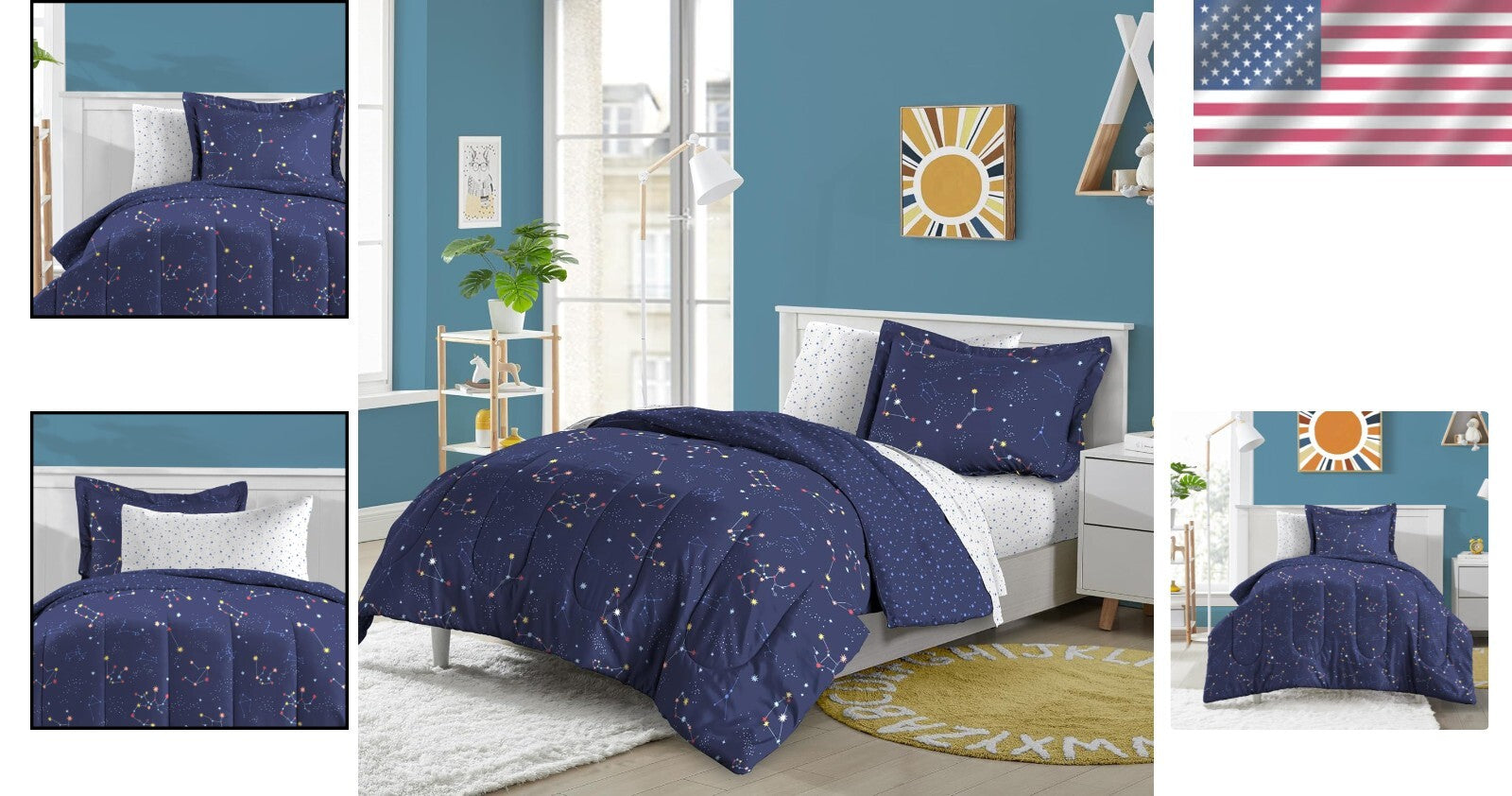 Navy Blue Zodiac Twin Bedding Set - 5-Piece Microfiber Comforter & Sheets