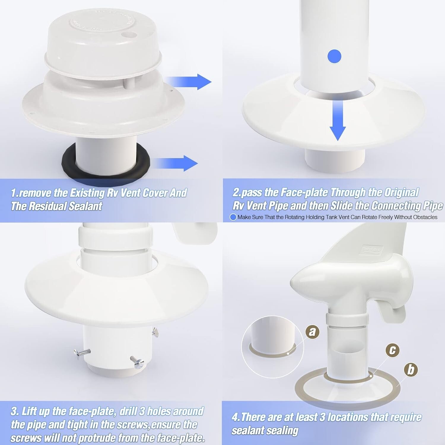Bladeless 360° RV Sewer Vent - Odor Control with Easy Installation, White
