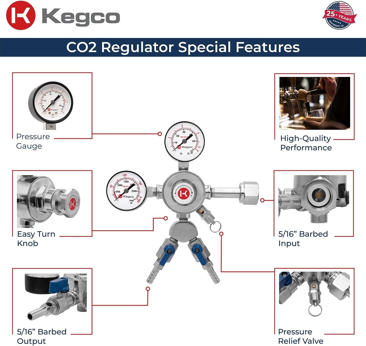Versatile Keg Regulator with Safety Relief Valve - Perfect for Home Brewing