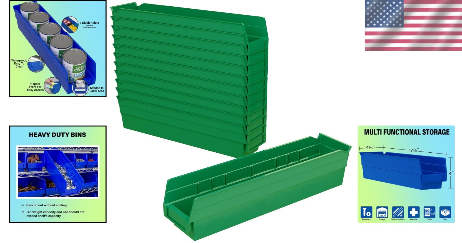 Durable 12-Pack Green Plastic Shelf Bins – Perfect for Closet and Drawer Storage