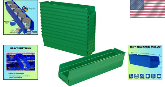 Durable 12-Pack Green Plastic Shelf Bins – Perfect for Closet and Drawer Storage