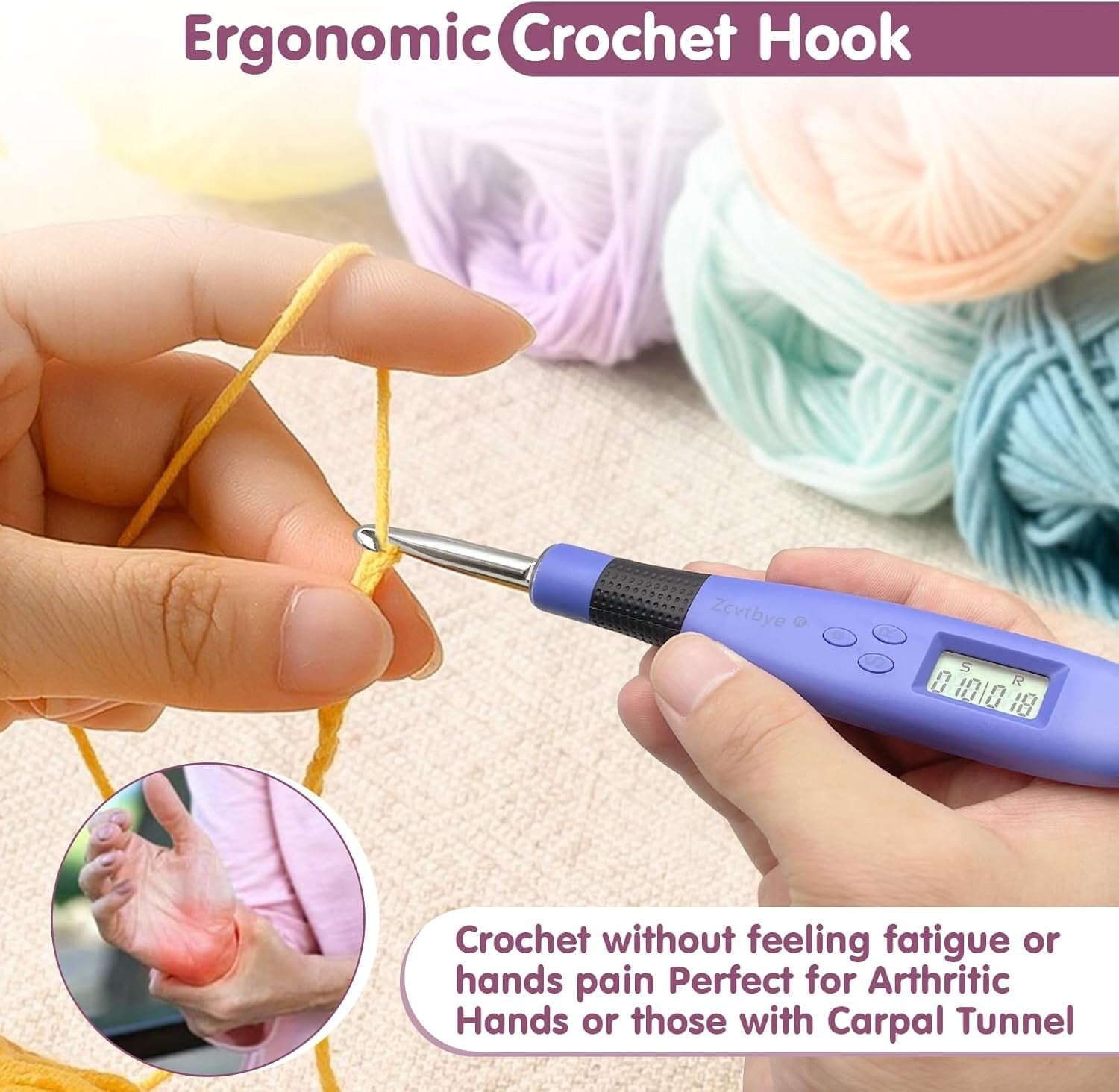 Light-Up Ergonomic Crochet Hook Set with 18 Interchangeable Sizes & Counter