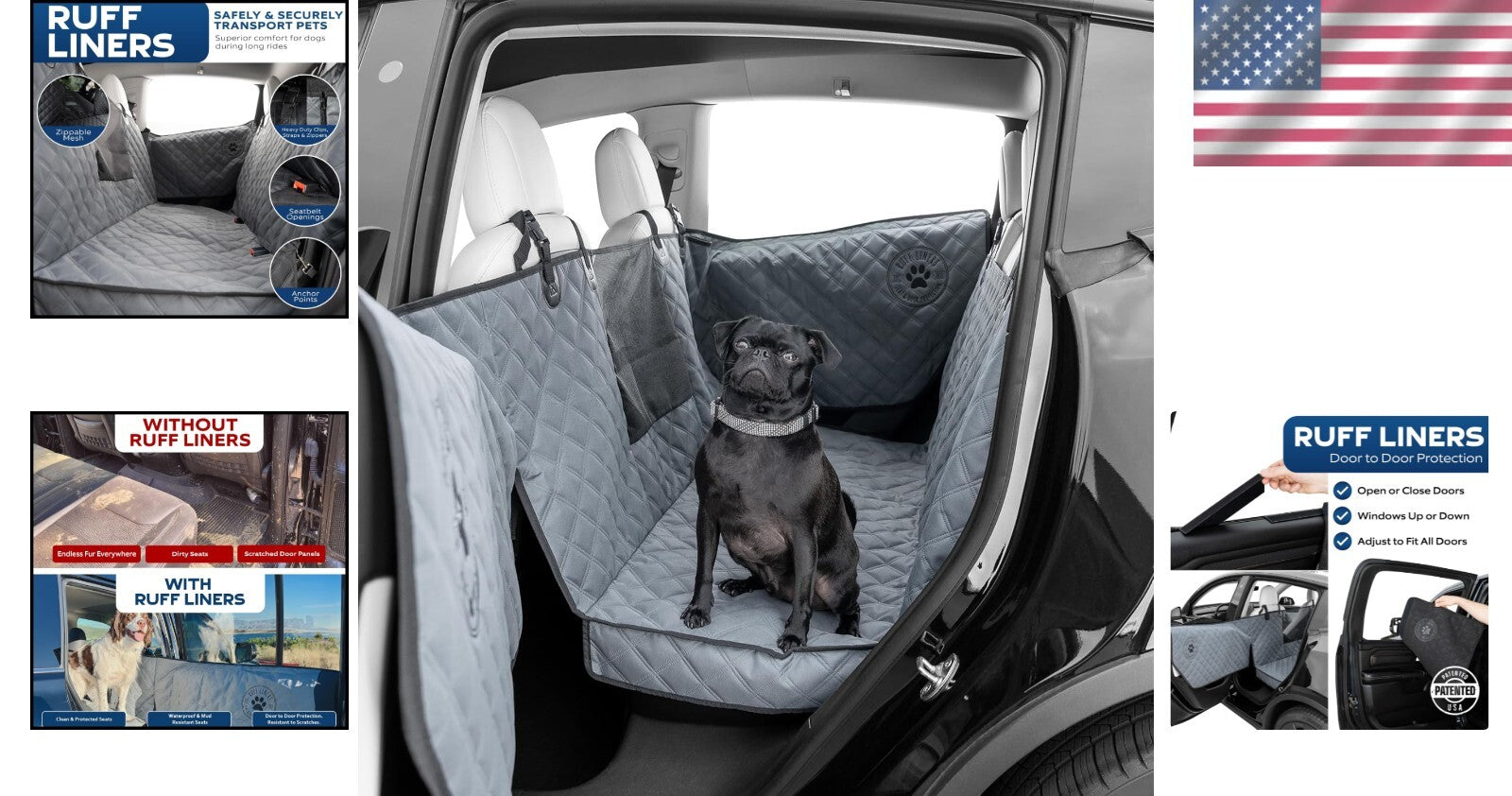 Gray Waterproof Dog Hammock for Car Back Seat – Medium Size for SUV & Trucks