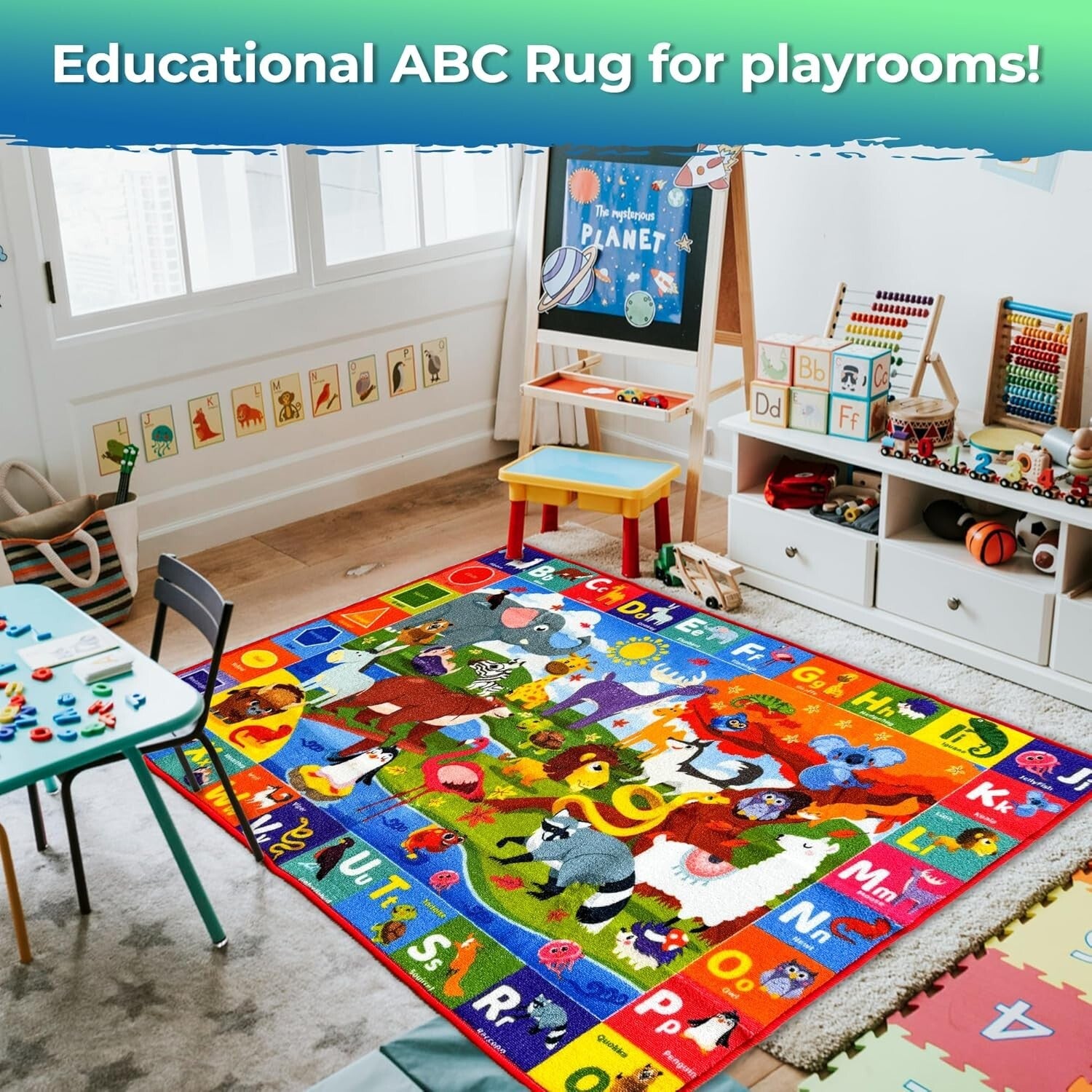 Durable Non-Slip Alphabet Rug for Kids - 59x39 Play Area Carpet with Animals