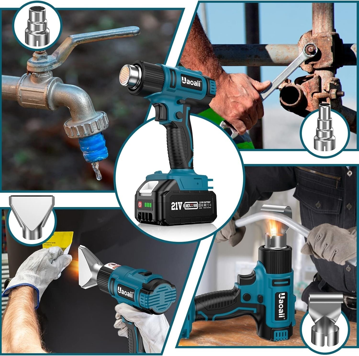 Portable Hot Air Gun Kit - 21V, 4 Nozzle Set, LED & Ergonomic Design, 1022°F