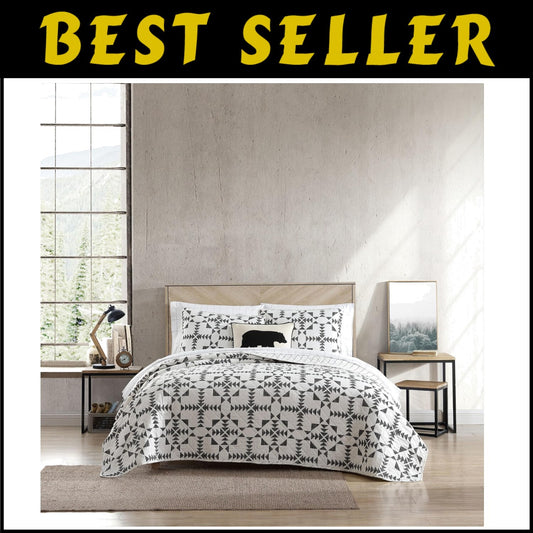 Stylish Arrowhead Charcoal King Quilt with Two Shams - Breathable Cotton Comfort