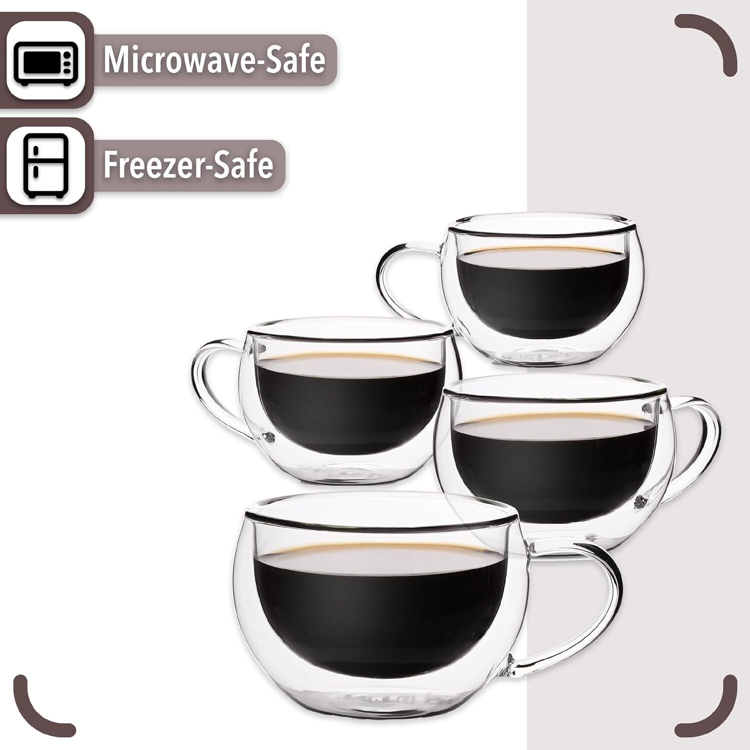Borosilicate Double Wall Coffee Mugs - 9 oz Modern Design for Hot or Cold Drinks