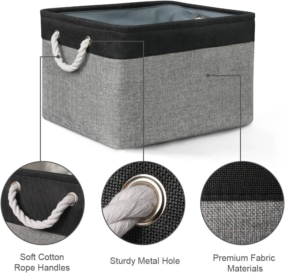 Elegant 2-Pack Organizing Bins – 17x15x12 Inch Fabric Baskets with Rope Handles