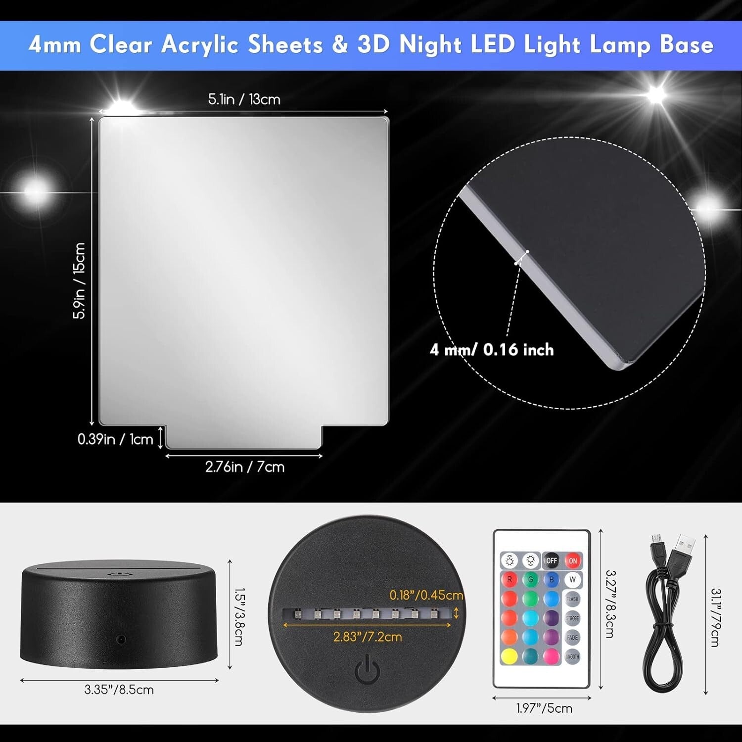 Transform Your Space with 12 Acrylic Sheets & LED Lamp Bases - Perfect for Gifts