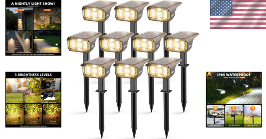 10 Pack Waterproof Solar LED Landscape Lights with Adjustable Brightness