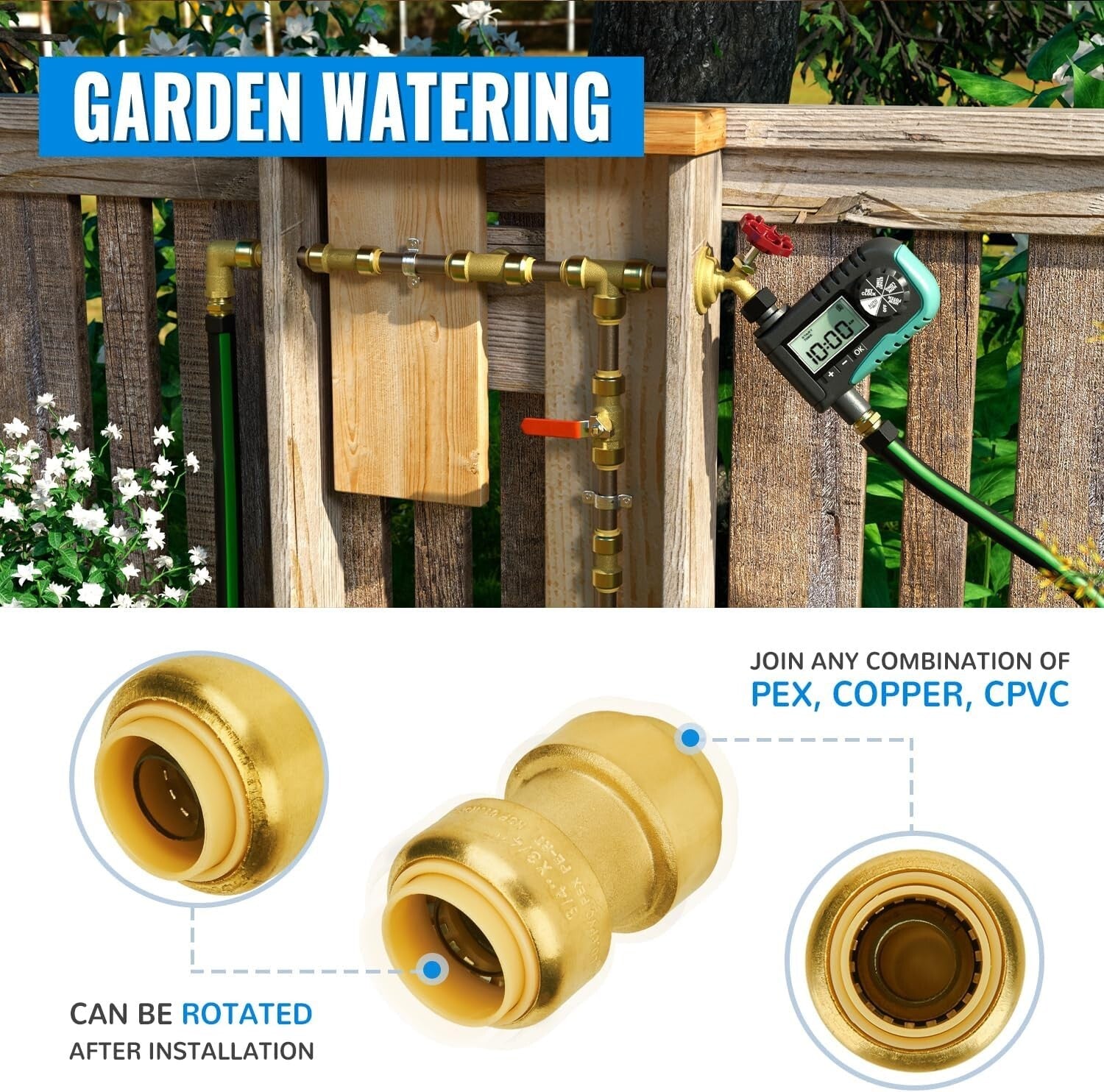 12 Pack of 3/4 Inch Lead-Free Brass Push-to-Connect Couplings for Plumbing