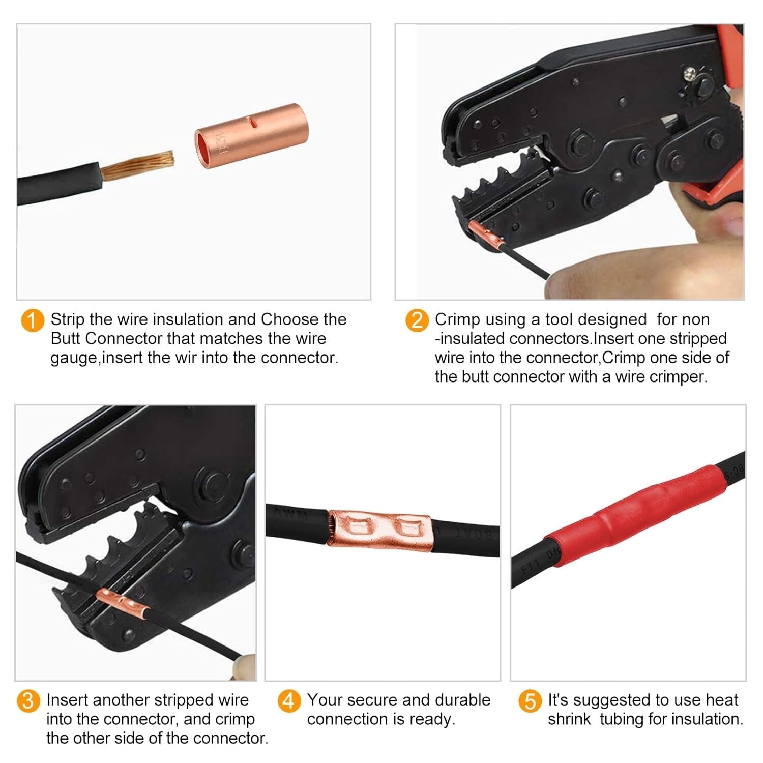 Versatile 132 PCS Non-Insulated Butt Splice Connectors - Crimp & Solder Options