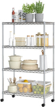 Load image into Gallery viewer, Mobile 4-Tier Chrome Wire Shelving Unit - Perfect for Kitchen and Garage