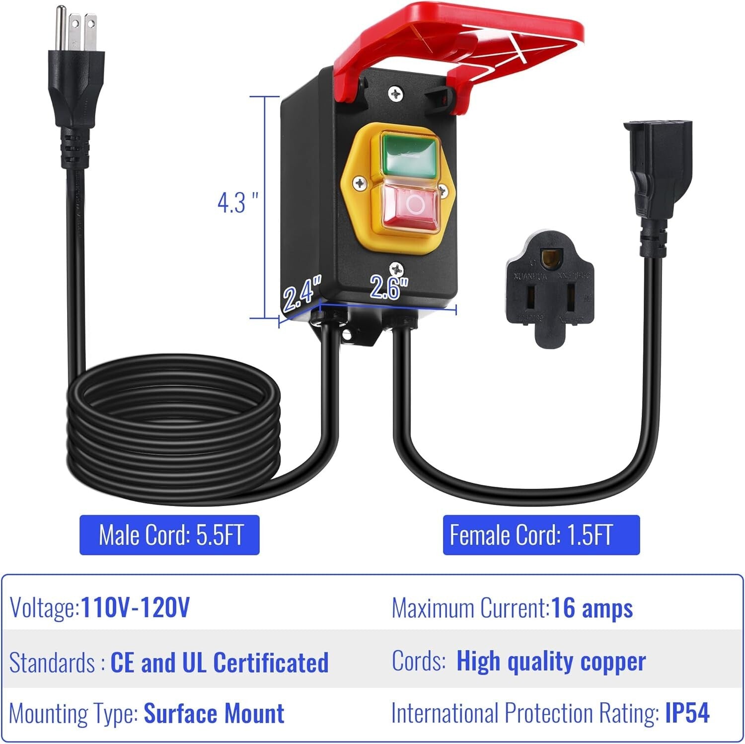 Safety Switch 2-Pack: 120V Router Table Toggle with Large Emergency Paddle