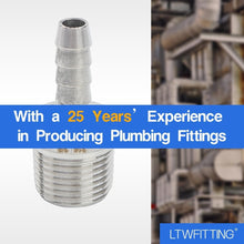 Load image into Gallery viewer, 316 Stainless Steel Barb Fitting Coupler 1/4" ID x 3/8" Male NPT - Pack of 25