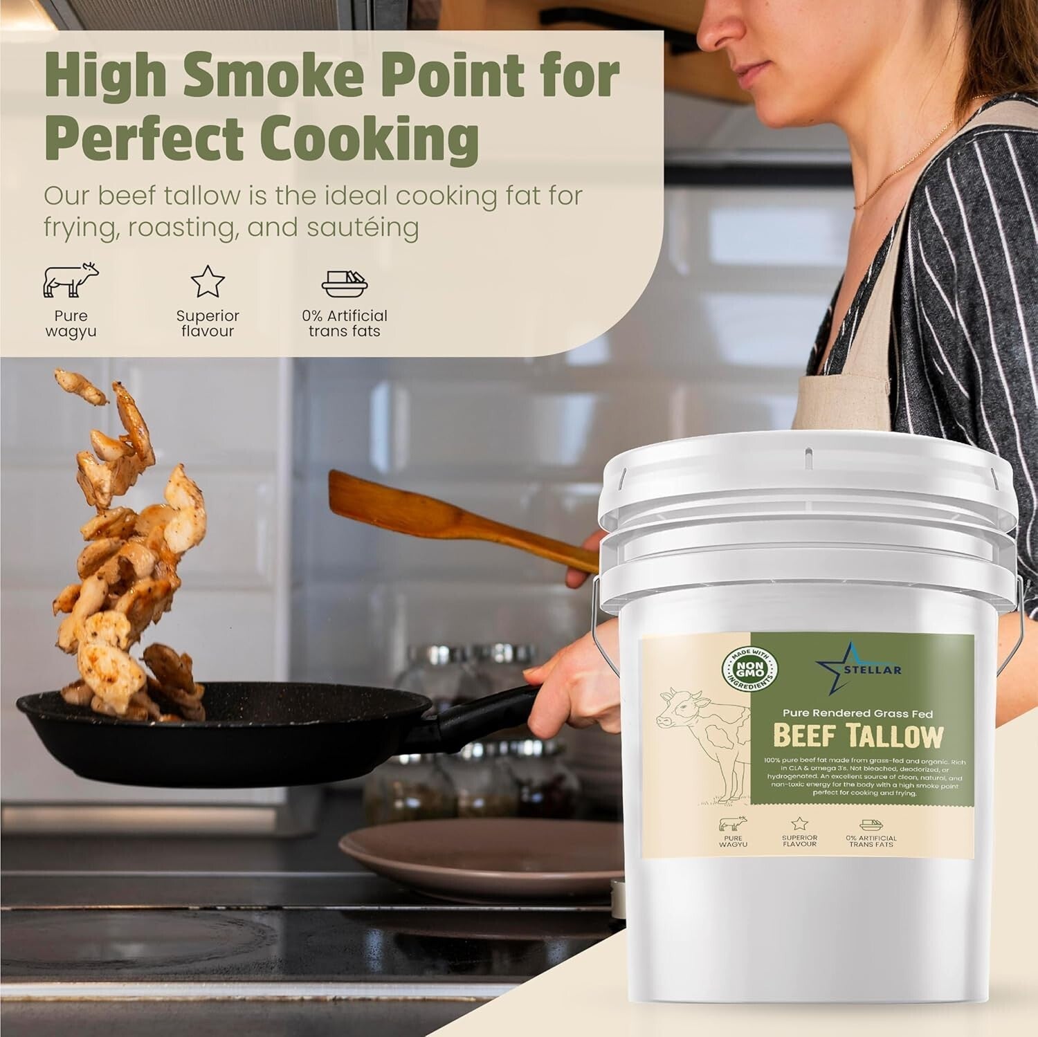 Authentic Beef Tallow - Pure Cooking Fat with High Smoke Point & Rich Taste