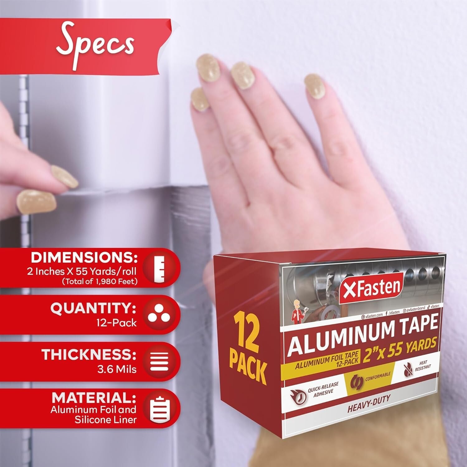 Durable 1980 Feet Aluminum Duct Tape - Heavy-Duty, Moisture & Heat Resistant