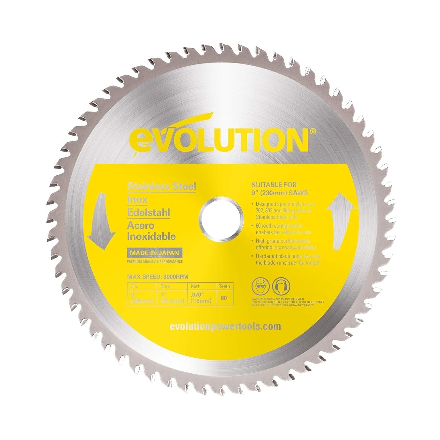 9-Inch 60 Tooth Carbide Tipped Circular Saw Blade for Stainless Steel Cutting