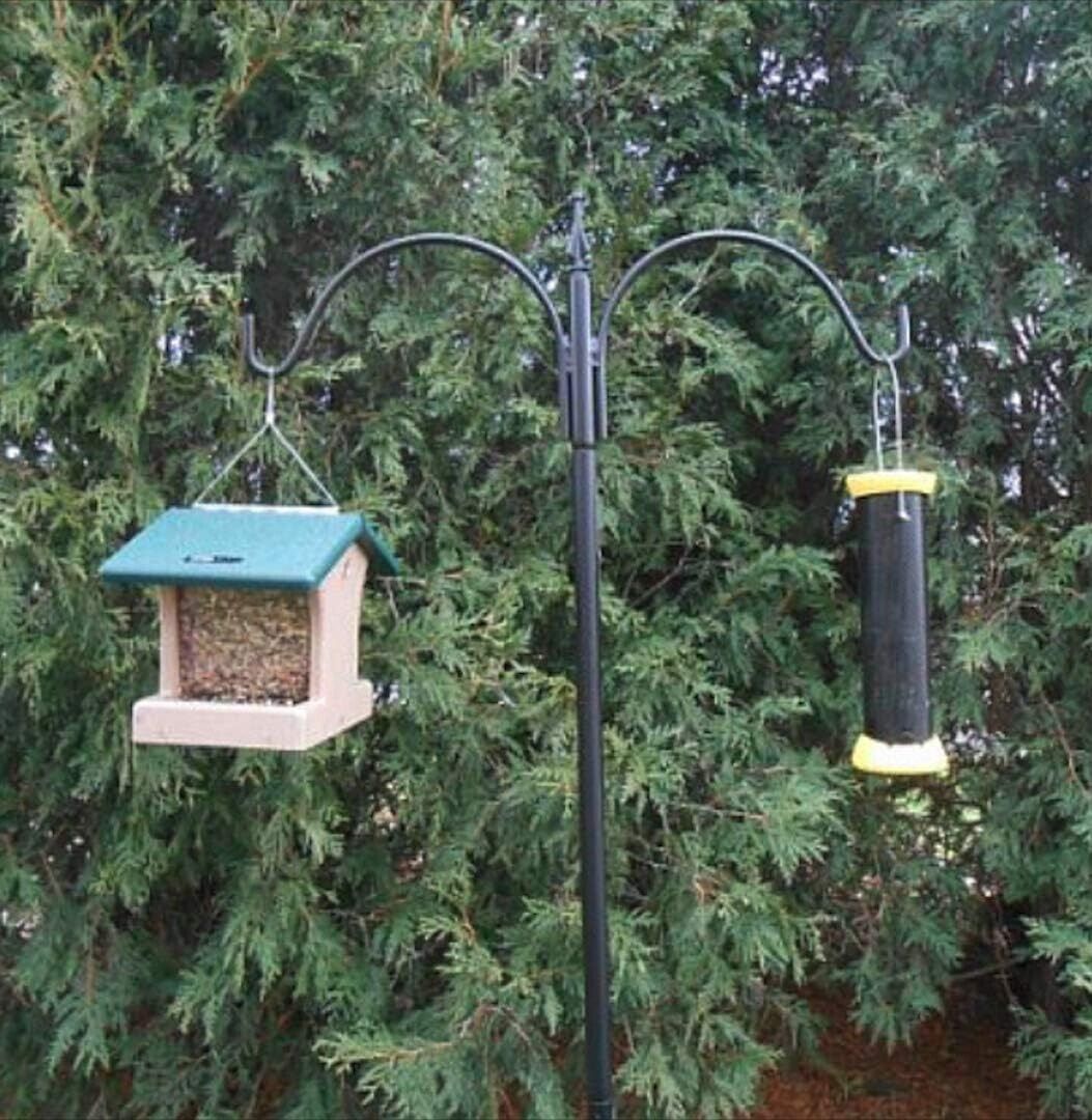 Squirrel-Proof 2 Arm Bird Feeder Pole Set with Durable Baffle & Ground Twister